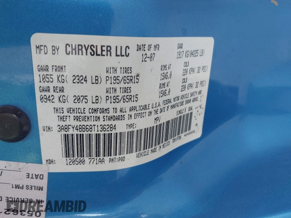 2008 Chrysler PT Cruiser with VIN 3A8FY48B68T136284, listed as a IAAI auction lot 42332701 with 176,203 mi miles and . Bid and sale history available at DreamBid. Image 9.