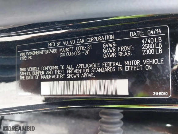 2015 Volvo V60 T5 Drive-E Premier with VIN YV140MEB4F1207460, listed as a IAAI auction lot 41283371 with 97,340 mi miles. Bid and sale history available at carsss.com. Image 9.