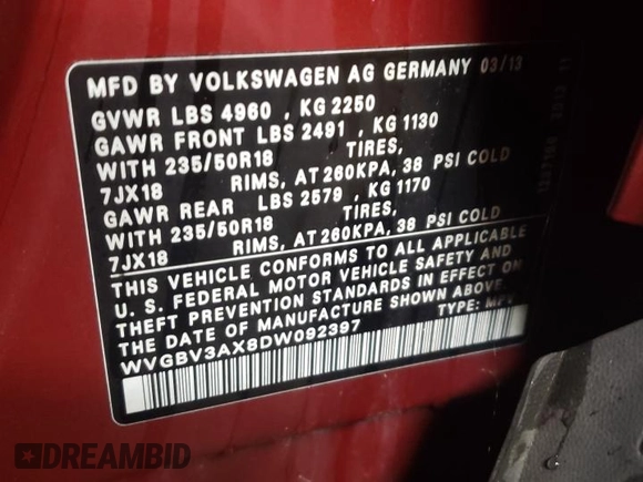 2013 Volkswagen Tiguan SE z VIN WVGBV3AX8DW092397, wystawiony jako Copart lot #51956225 z przebiegiem 138 901 mil mil oraz Szkoda całkowita • Salvage title. Historia ofert i sprzedaży dostępna na DreamBid. Obrazek 12.