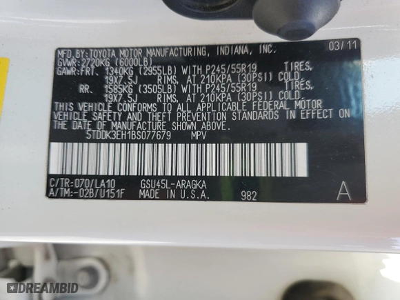 2011 Toyota Highlander Limited with VIN 5TDDK3EH1BS077679, listed as a Copart auction lot 52231815 with 338,642 mi miles and Salvage Title. Bid and sale history available at carsss.com. Image 13.