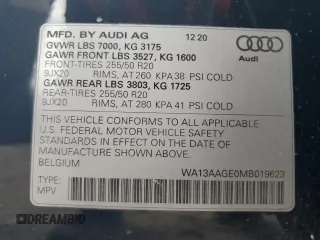 2021 Audi e-tron Sportback Prestige z VIN WA13AAGE0MB019623, wystawiony jako Copart lot #49598914 z przebiegiem 20 856 mil mil oraz . Historia ofert i sprzedaży dostępna na DreamBid. Obrazek 13.