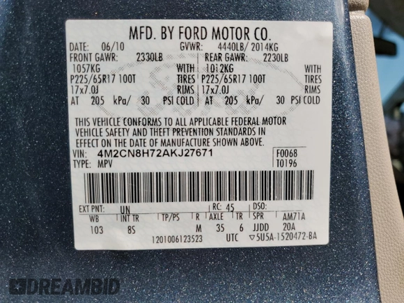 2010 Mercury Mariner Premier с VIN 4M2CN8H72AKJ27671, выставлен на аукционе Copart как лот 87202254 с пробегом 133 098 миль миль и Списание • Salvage title. История ставок и продаж доступна на DreamBid. Изображение 13.