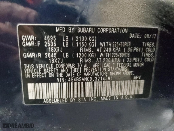 2018 Subaru Outback Limited with VIN 4S4BSANC0J3214591, listed as a Copart auction lot 45080895 with 147,302 mi miles and Non Repairable. Bid and sale history available at carsss.com. Image 13.