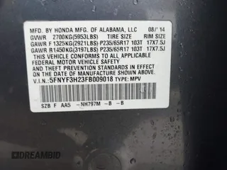 2015 Honda Pilot LX with VIN 5FNYF3H23FB009018, listed as a IAAI auction lot 41530286 with 274,232 mi miles and . Bid and sale history available at DreamBid. Image 9.
