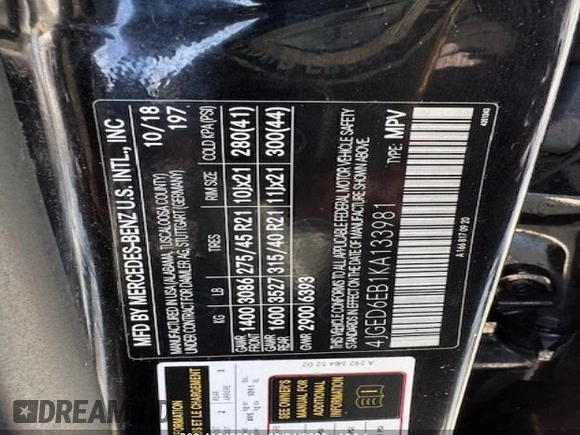 2019 Mercedes-Benz GLE 43 AMG with VIN 4JGED6EB1KA133981, listed as a IAAI auction lot 41649221 with 146,290 mi miles and . Bid and sale history available at DreamBid. Image 8.