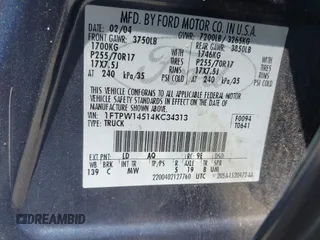 2004 Ford F-150 XLT with VIN 1FTPW14514KC34313, listed as a IAAI auction lot 42622717 with 211,281 mi miles and . Bid and sale history available at DreamBid. Image 9.