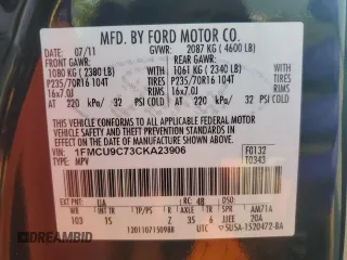 2012 Ford Escape XLS with VIN 1FMCU9C73CKA23906, listed as a Copart auction lot 59628245 with 108,787 mi miles and Salvage title. Bid and sale history available at DreamBid. Image 13.