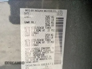 2013 Nissan Pathfinder S with VIN 5N1AR2MN1DC603471, listed as a Copart auction lot 61992725 with 126,343 mi miles and Clean title. Bid and sale history available at DreamBid. Image 13.