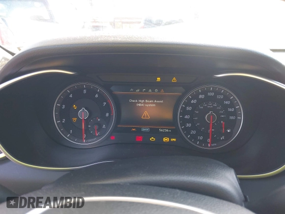 2019 Genesis G70 3.3T Advanced with VIN KMTG34LE6KU022487, listed as a IAAI auction lot 41996573 with 56,236 mi miles. Bid and sale history available at carsss.com. Image 7.
