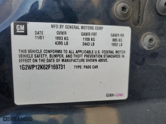 2002 Pontiac Grand Prix GT with VIN 1G2WP12K62F169731, listed as a Copart auction lot 71617294 with 93,418 mi miles and Salvage Title. Bid and sale history available at carsss.com. Image 14.