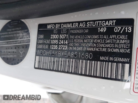2014 Mercedes-Benz E 350 Sport with VIN WDDHF5KBXEA851680, listed as a IAAI auction lot 42420395 with 106,644 mi miles and . Bid and sale history available at DreamBid. Image 9.