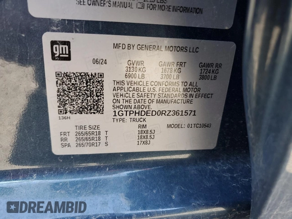 2024 GMC Sierra 1500 SLT с VIN 1GTPHDED0RZ361571, выставлен на аукционе Copart как лот 50083285 с пробегом 26 897 миль миль и Чистый • Clean title. История ставок и продаж доступна на DreamBid. Изображение 13.