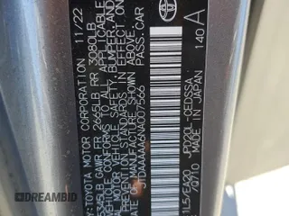 2022 Toyota Mirai XLE с VIN JTDAAAAA6NA007566, выставлен на аукционе Copart как лот 54698485 с пробегом 20 775 миль миль и Списание • Salvage title. История ставок и продаж доступна на DreamBid. Изображение 13.