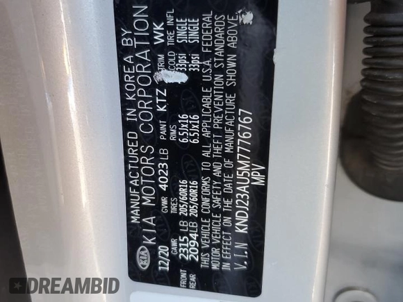 2021 Kia Soul S with VIN KNDJ23AU5M7776767, listed as a Copart auction lot 48432445 with 71,118 mi miles and Salvage Title. Bid and sale history available at DreamBid. Image 14.
