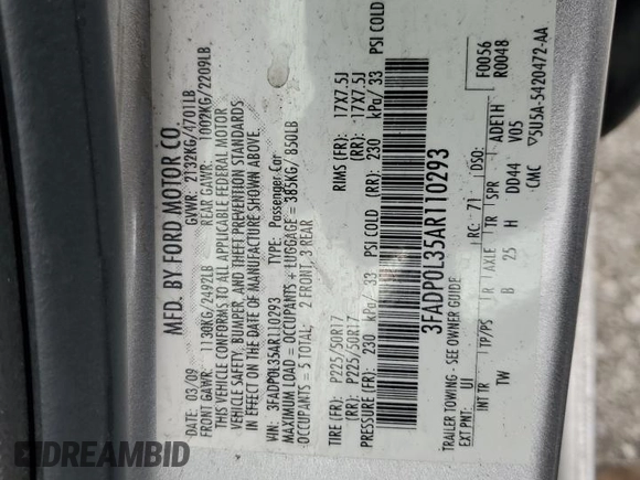 2010 Ford Fusion Hybrid z VIN 3FADP0L35AR110293, wystawiony jako Copart lot #43419065 z przebiegiem 163 946 mil mil oraz Szkoda całkowita • Salvage title. Historia ofert i sprzedaży dostępna na DreamBid. Obrazek 12.