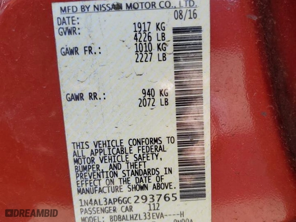2016 Nissan Altima 2.5 SR with VIN 1N4AL3AP6GC293765, listed as a Copart auction lot 48888225 with 86,271 mi miles and Salvage Title. Bid and sale history available at carsss.com. Image 14.