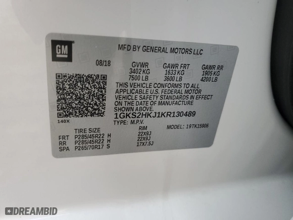 2019 GMC Yukon XL Denali with VIN 1GKS2HKJ1KR130489, listed as a Copart auction lot 42337145 with 93,495 mi miles and Salvage Title. Bid and sale history available at carsss.com. Image 13.