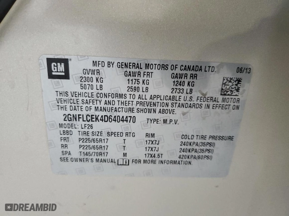 2013 Chevrolet Equinox LS with VIN 2GNFLCEK4D6404470, listed as a Copart auction lot 51283605 with 185,220 mi miles and Salvage Title. Bid and sale history available at carsss.com. Image 13.