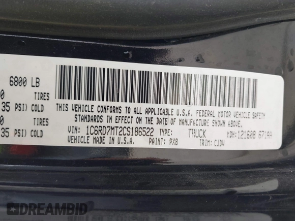 2012 Ram 1500 Sport с VIN 1C6RD7MT2CS186522, выставлен на аукционе IAAI как лот 42006098 с пробегом 158 618 миль миль и . История ставок и продаж доступна на DreamBid. Изображение 9.