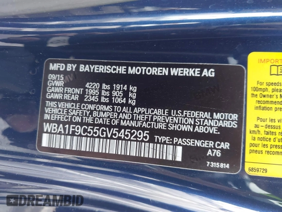2016 BMW 2 Series 228i with VIN WBA1F9C55GV545295, listed as a IAAI auction lot 41539525 with 147,604 mi miles. Bid and sale history available at carsss.com. Image 9.