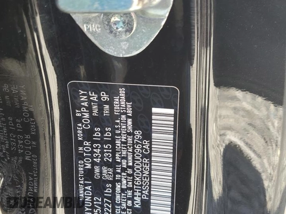 2013 Hyundai Genesis Coupe R-Spec with VIN KMHHT6KD0DU096798, listed as a Copart auction lot 53055065 with 105,794 mi miles and Salvage title. Bid and sale history available at DreamBid. Image 13.