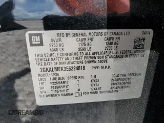 2014 GMC Terrain SLE with VIN 2GKALMEK3E6324818, listed as a Copart auction lot 62259015 with 148,415 mi miles and Clean title. Bid and sale history available at DreamBid. Image 13.