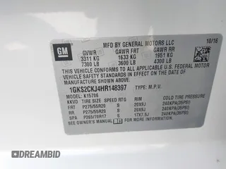 2017 GMC Yukon Denali with VIN 1GKS2CKJ4HR148397, listed as a IAAI auction lot 41942659 with 167,719 mi miles. Bid and sale history available at carsss.com. Image 9.