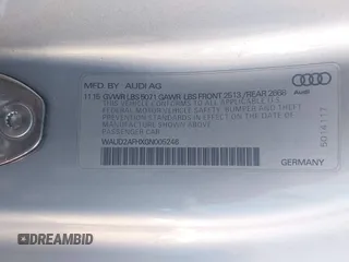 2016 Audi A5 Premium with VIN WAUD2AFHXGN005246, listed as a IAAI auction lot 42595647 with 56,602 mi miles and . Bid and sale history available at DreamBid. Image 9.