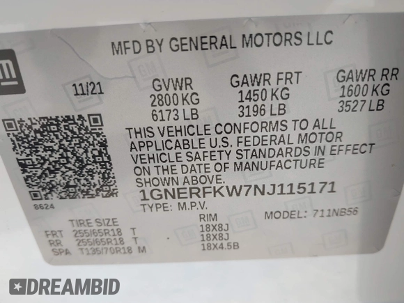 2022 Chevrolet Traverse LS with VIN 1GNERFKW7NJ115171, listed as a IAAI auction lot 41690818 with 89,360 mi miles and . Bid and sale history available at DreamBid. Image 9.