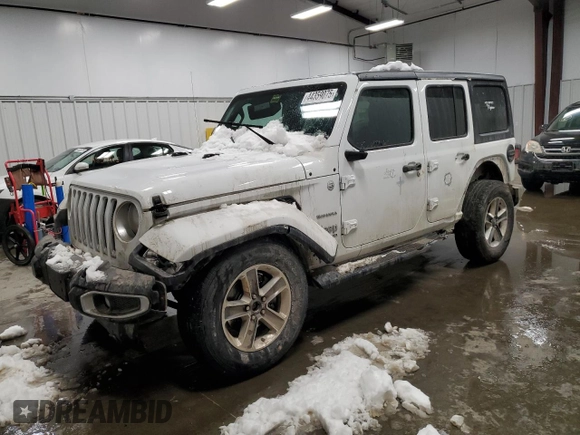 2020 Jeep Wrangler Unlimited Sahara with VIN 1C4HJXEN9LW165186, listed as a Copart auction lot 44359075 with 76,768 mi miles and Salvage Title. Bid and sale history available at carsss.com. Image 1.