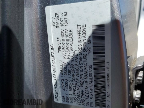 2018 Acura RDX Advance with VIN 5J8TB4H74JL001735, listed as a Copart auction lot 64629135 with 87,235 mi miles and Salvage title. Bid and sale history available at DreamBid. Image 13.