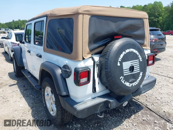 2019 Jeep Wrangler Unlimited Sport S with VIN 1C4HJXDN2KW508341, listed as a IAAI auction lot 42286619 with 49,410 mi miles and . Bid and sale history available at DreamBid. Image 3.