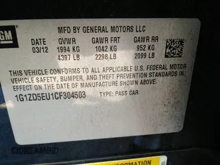 2012 Chevrolet Malibu 2LT with VIN 1G1ZD5EU1CF304503, listed as a IAAI auction lot 38041196 with 132,854 mi miles and . Bid and sale history available at DreamBid. Image 9.
