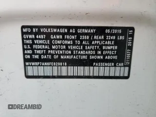 2015 Volkswagen CC Lux with VIN WVWRP7AN6FE829818, listed as a Copart auction lot 78925133 with 63,436 mi miles. Bid and sale history available at carsss.com. Image 12.