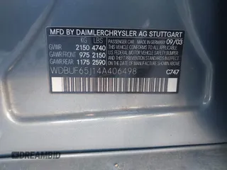 2004 Mercedes-Benz E 320 with VIN WDBUF65J14A406498, listed as a IAAI auction lot 41770209 with 218,514 mi miles and . Bid and sale history available at carsss.com. Image 9.