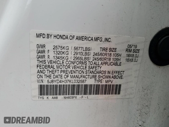2019 Acura MDX z VIN 5J8YD4H37KL032587, wystawiony jako Copart lot #61031725 z przebiegiem 97 835 mil mil oraz Szkoda całkowita • Salvage title. Historia ofert i sprzedaży dostępna na DreamBid. Obrazek 13.