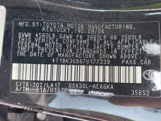 2007 Toyota Avalon XL with VIN 4T1BK36B67U177339, listed as a IAAI auction lot 42140343 with 171,849 mi miles. Bid and sale history available at carsss.com. Image 9.