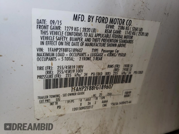 2015 Ford Taurus Limited with VIN 1FAHP2F88FG189607, listed as a Copart auction lot 54910595 with 122,694 mi miles and Clean Title. Bid and sale history available at DreamBid. Image 12.
