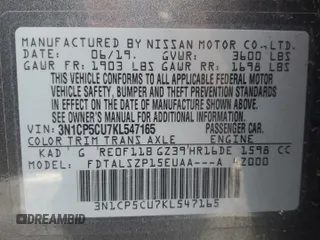 2019 Nissan Kicks SR z VIN 3N1CP5CU7KL547165, wystawiony jako Copart lot #49992975 z przebiegiem 98 357 mil mil oraz Nie do naprawy • Non repairable. Historia ofert i sprzedaży dostępna na DreamBid. Obrazek 13.
