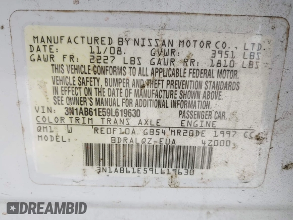 2009 Nissan Sentra FE+ with VIN 3N1AB61E59L619630, listed as a IAAI auction lot 42071938 with 150,212 mi miles and . Bid and sale history available at DreamBid. Image 9.