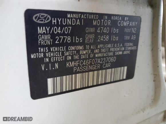 2007 Hyundai Azera SE with VIN KMHFC46F07A237060, listed as a Copart auction lot 70282584 with 135,663 mi miles and Salvage Title. Bid and sale history available at carsss.com. Image 14.