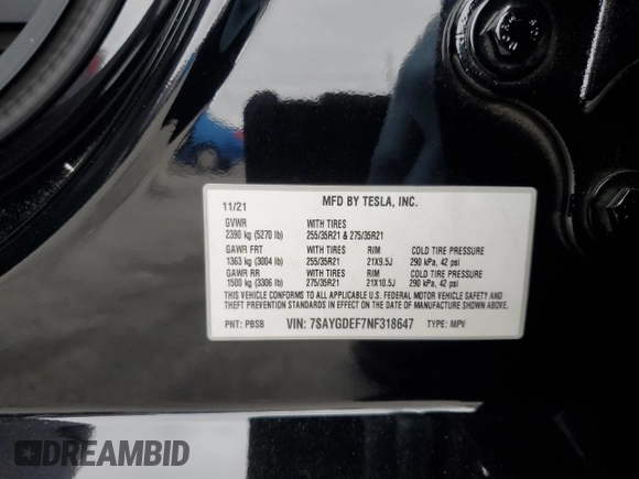 2022 Tesla Model Y Performance with VIN 7SAYGDEF7NF318647, listed as a Copart auction lot 53822465 with 38,724 mi miles and Salvage title. Bid and sale history available at DreamBid. Image 15.