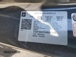 2018 Chevrolet Camaro 2SS with VIN 1G1FG1R75J0187287, listed as a Copart auction lot 64708634 with 78,736 mi miles and Salvage title. Bid and sale history available at DreamBid. Image 12.