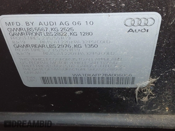 2011 Audi Q5 Premium Plus с VIN WA1DKAFP7BA006066, выставлен на аукционе IAAI как лот 42560657 с пробегом 225 918 миль миль и . История ставок и продаж доступна на DreamBid. Изображение 9.