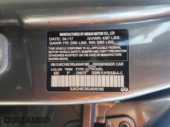 2018 Infiniti QX30 Premium with VIN SJKCH5CR5JA045165, listed as a Copart auction lot 70589234 with 85,595 mi miles and Non Repairable. Bid and sale history available at carsss.com. Image 14.