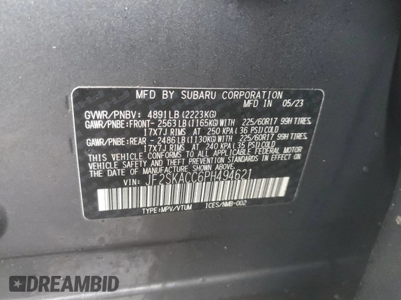 2023 Subaru Forester with VIN JF2SKACC6PH494621, listed as a Copart auction lot 83776364 with Not provided miles and Salvage title. Bid and sale history available at DreamBid. Image 14.