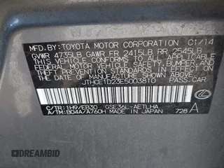 2014 Lexus IS 350 with VIN JTHCE1D23E5003810, listed as a IAAI auction lot 41734940 with 1 mi miles. Bid and sale history available at carsss.com. Image 9.