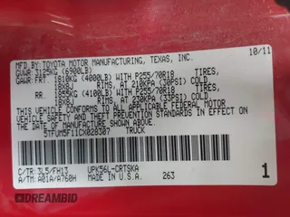 2012 Toyota Tundra z VIN 5TFUM5F11CX028307, wystawiony jako IAAI lot #41952532 z przebiegiem 253 254 mil mil oraz . Historia ofert i sprzedaży dostępna na DreamBid. Obrazek 9.