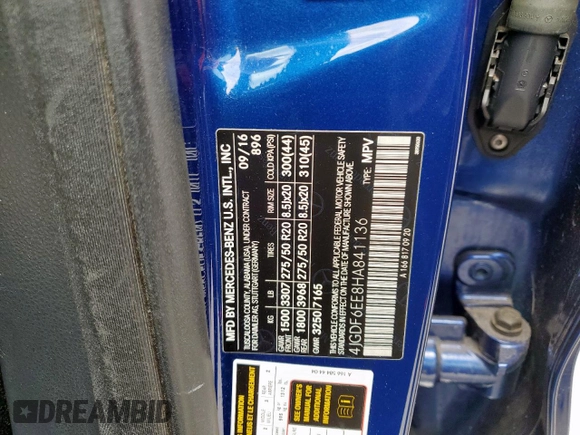 2017 Mercedes-Benz GLS 450 with VIN 4JGDF6EE8HA841136, listed as a Copart auction lot 54491115 with 99,340 mi miles and Salvage Title. Bid and sale history available at DreamBid. Image 12.