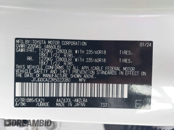 2024 Lexus NX 250 Premium with VIN JTJGDCAZ2R5022080, listed as a IAAI auction lot 42020862 with 9,922 mi miles and . Bid and sale history available at DreamBid. Image 9.